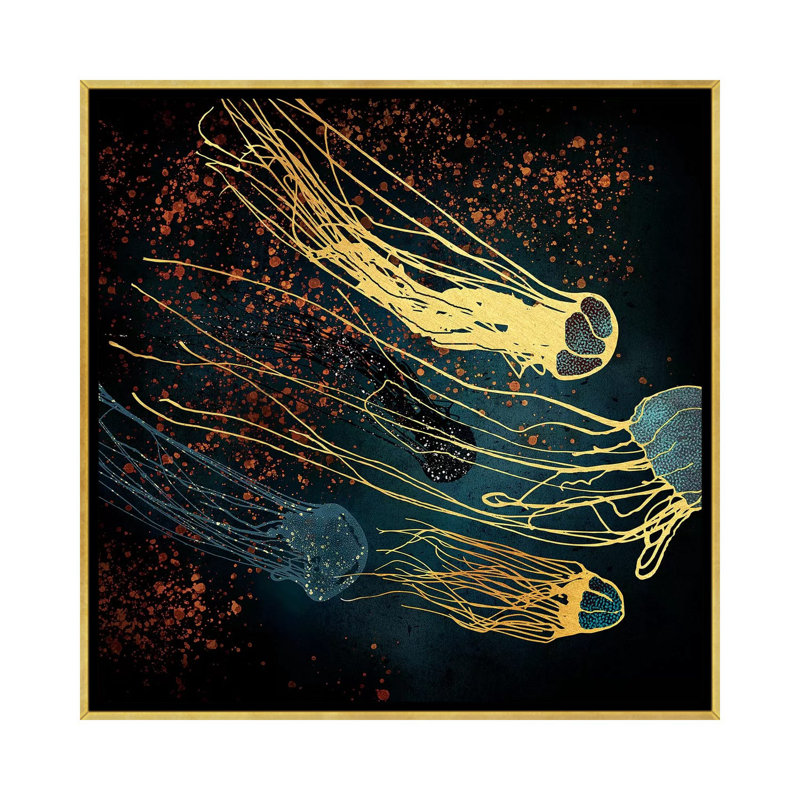 Méduse métallique - impression, Toile encadrée d'or, Aucun mat, H 37 po x l 37 po x P 1,5 po
