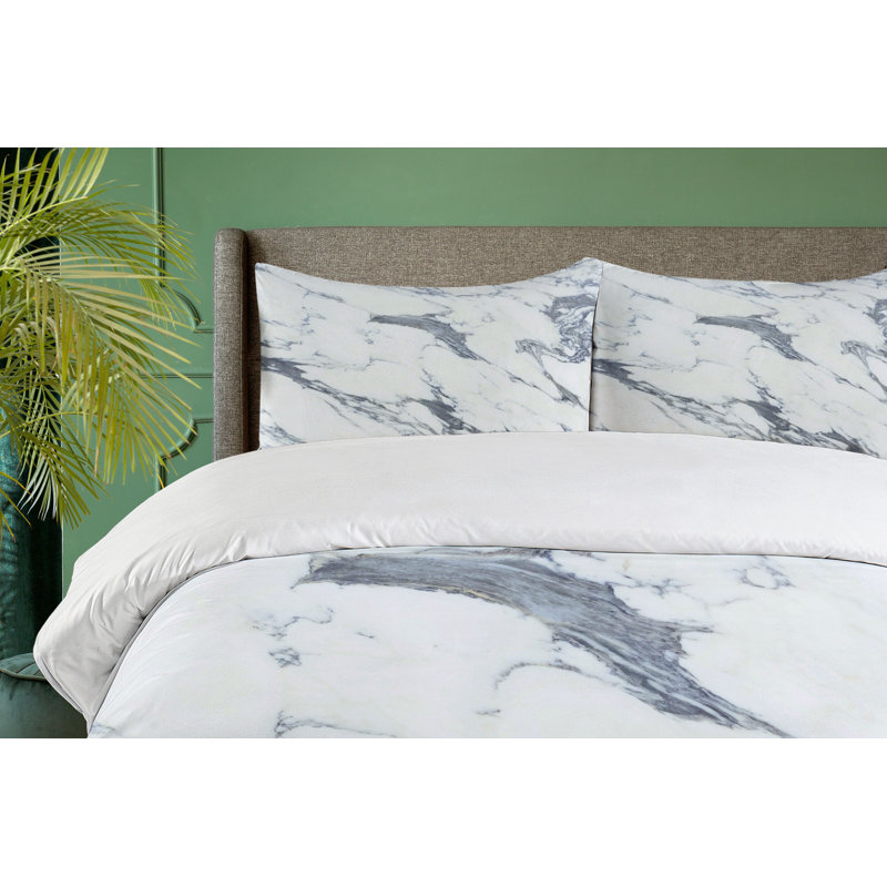 King Size Marble Print Organic Microfiber Duvet Cover Set