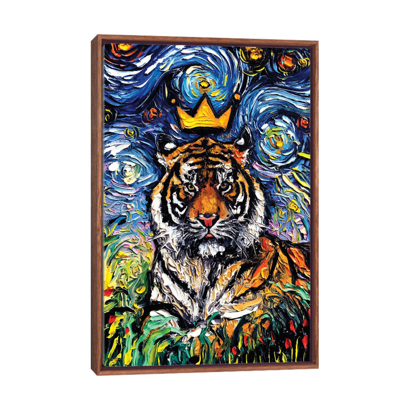 « Tiger King » par aja Trèves, reproduction d’art, H 26 po x l 18 po x 1,5 po, Toile avec cadre en bois brun classique