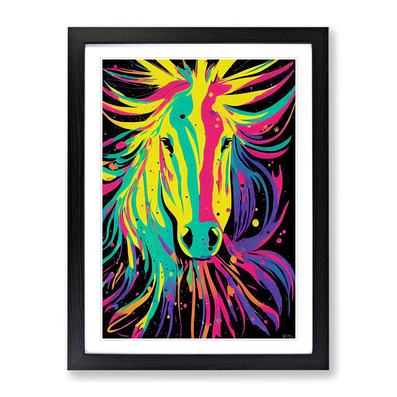 XV1022-4095X Splashed Horse No.5 Abstract - Single Picture Frame Painting, 64cm H x 46cm W x 2cm D, Black