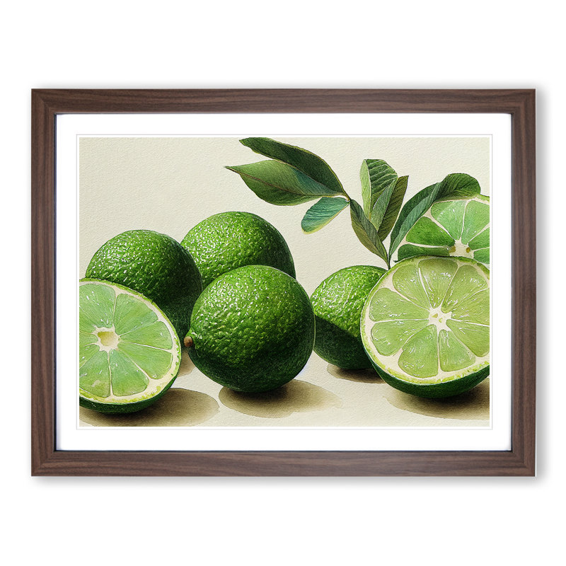 Lime Fruit - Single Picture Frame Painting, 34cm H x 46cm W x 2cm D, Walnut