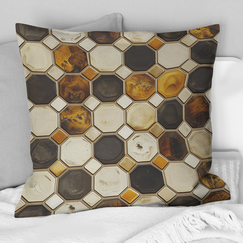 Coussin Brown Hexagon Tiles IV - Mid-Century, H 16 po x l 16 po