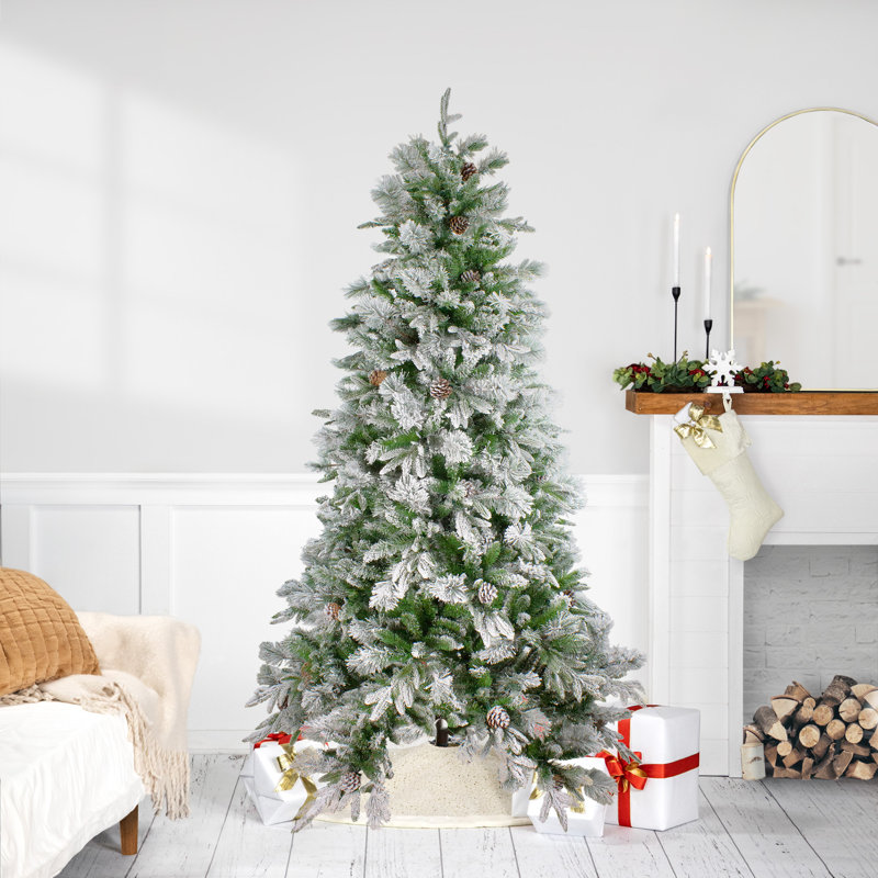 6.5' Pre-Lit Led Flocked Mixed Colorado Pine Artificial Christmas Tree - Clear Lights, 9' H, Pre-Lit