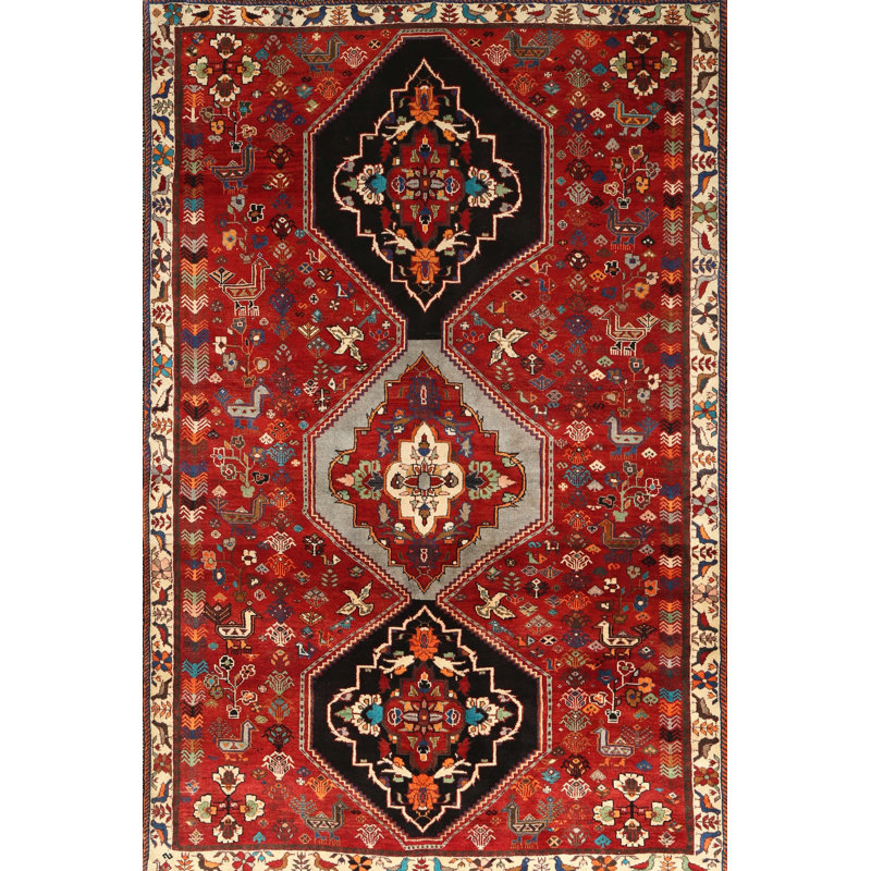 Tapis traditionnel rouge / noir Endyah, Rectangle 5 pi x 7 pi