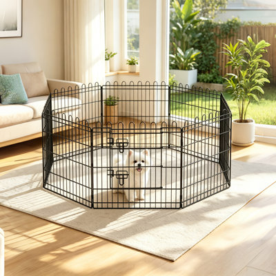 24INCH 8 Panel Foldable Metal Dog Playpen, Indoor and Outdoor Pet Exercise Fence with Door