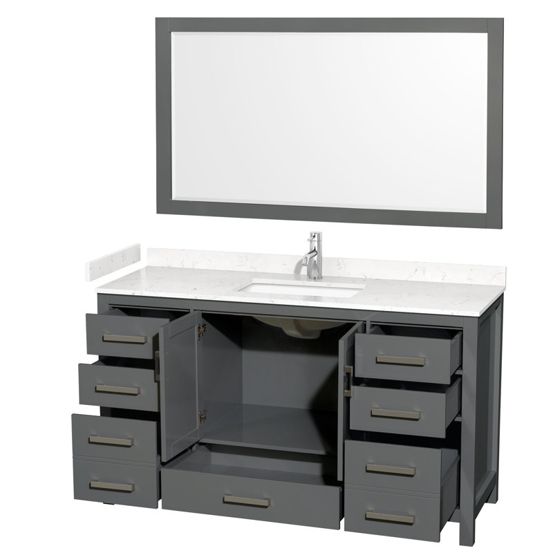 Ensemble de meuble-lavabo simple 60 po avec plateau en marbre de culture Sheffield et miroir 58 po Sheffield, Gris foncé