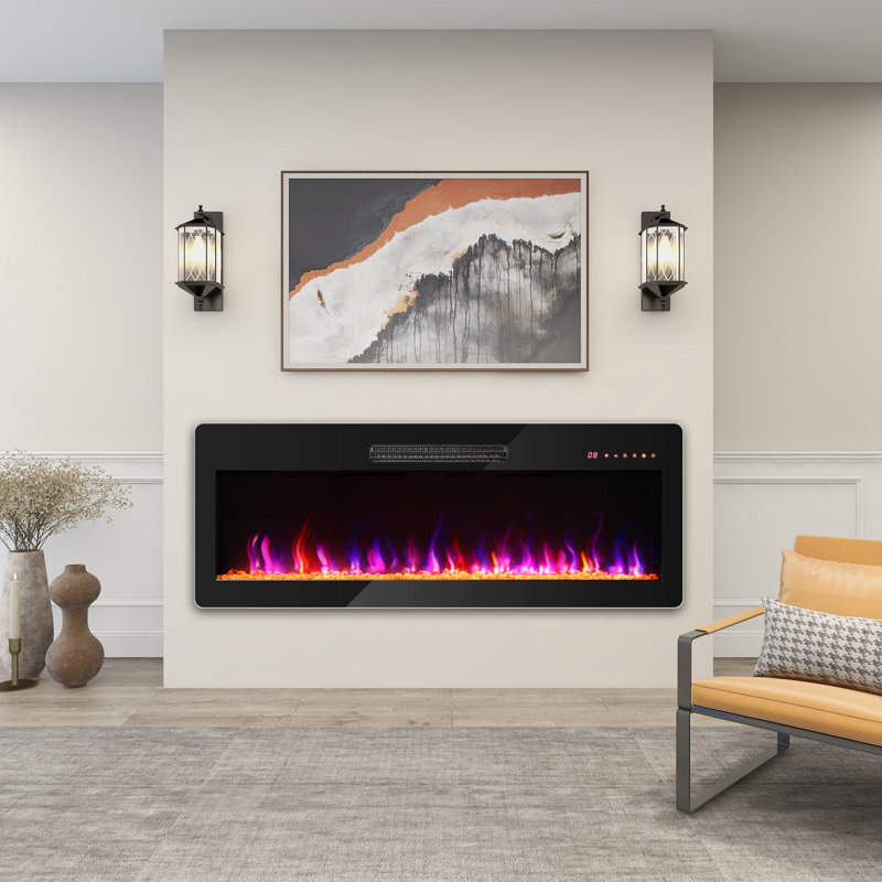Beckemeyer Symple Stuff Black Electric Fireplace, 16" H x 42" W x 4.2" D