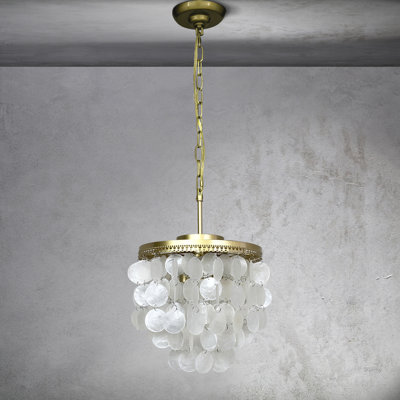 3-light Farmhouse Tiered Capiz Shell Chandelier With Antique Brass Finish For Dining Room