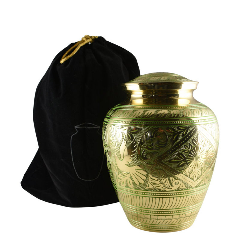 Rolly Handmade Solid  Hand-Etched Doves Urn, Gold