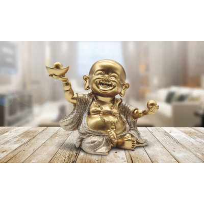 4.5"H Gold and Silver Maitreya Buddha Holding Gold Ingot Figurine