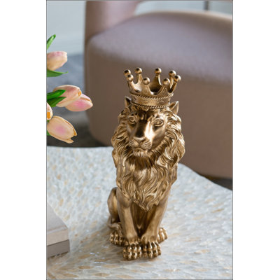 Statue de lion couronnée en or complexe, parfaite pour la décoration et l'accent