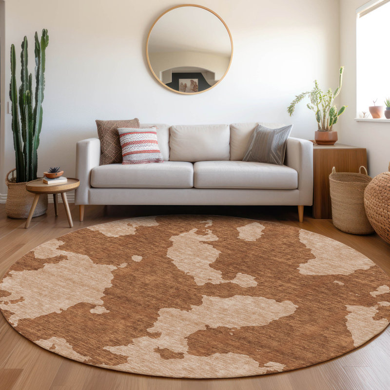 Premium Machine Washable Prisco Terracotta Rug, Round 8'