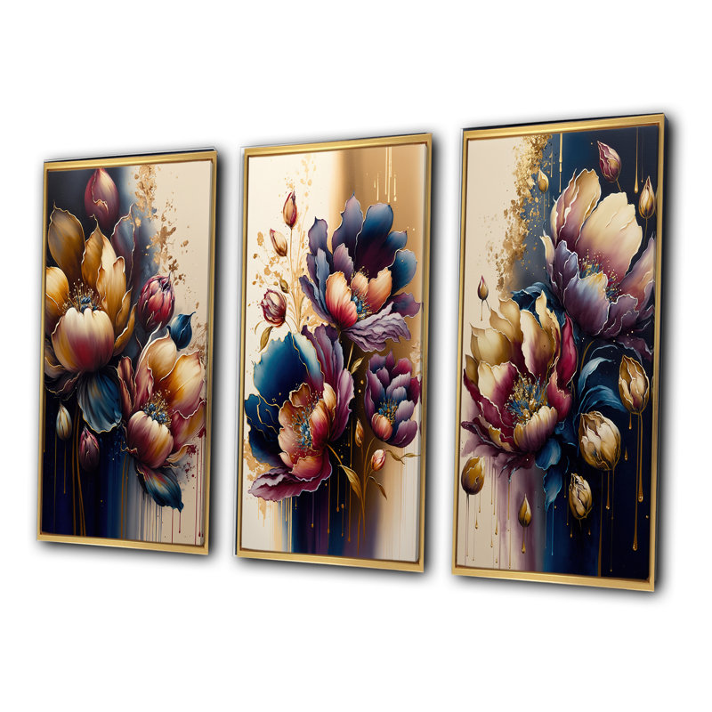 «Night Shade Tulip Design», 3 pièces sur toile, Or, H 20 po x l 36 po