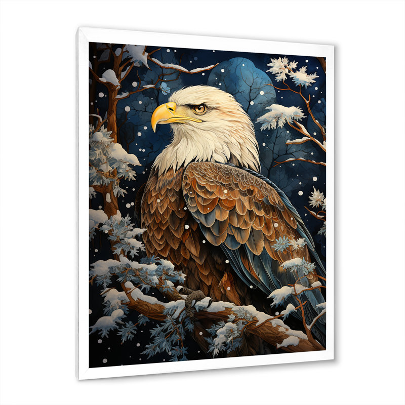 Scène d'aigle enneigé - aigle, art mural, Cadre simple blanc, H 20 po x l 12 po x P 1 po