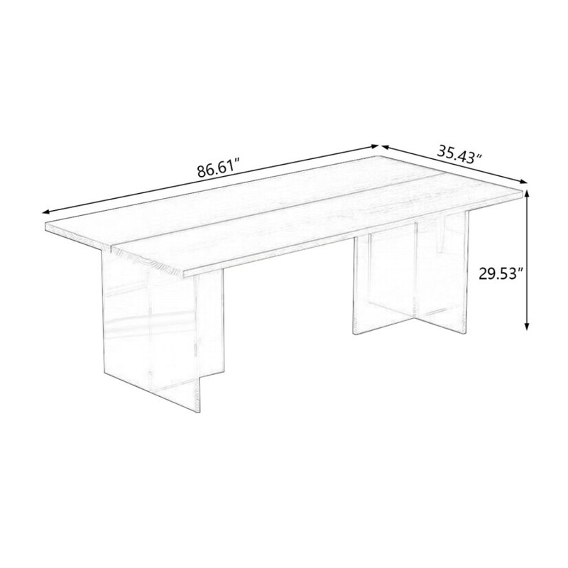 Solid wood acrylic suspended desk, 29.53" H x 86.61" W x 35.43" D