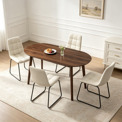 63'' Dining Table Set,Modern Wood Kitchen Table with 4 Upholstered Chairs,5 Piece Table Set for Dining Room,Apartment