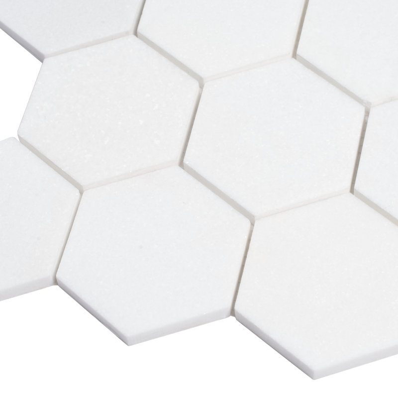 Nubes 10 x 12 Thassos Polished Marble Snow White Mosaic Hexagon Tile (4.46 Sq Ft/Case) - 5 Pack