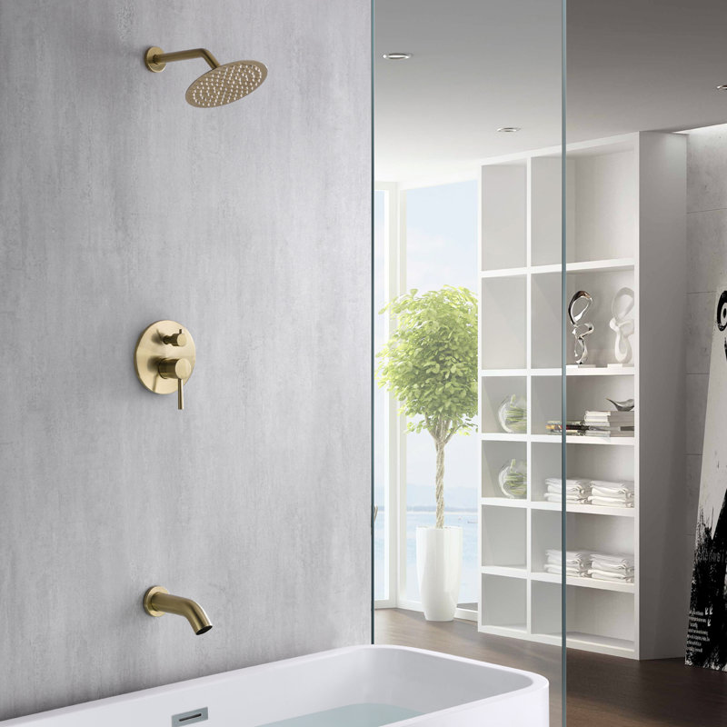 Complete Shower System with Rough in-Valve, Brushed Gold