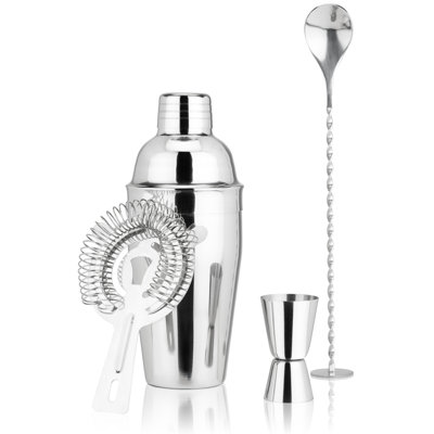 True Stainless Steel Barware Set Includes Cocktail Shaker, Spoon, Jigger, Hawthorne Strainer, Drink