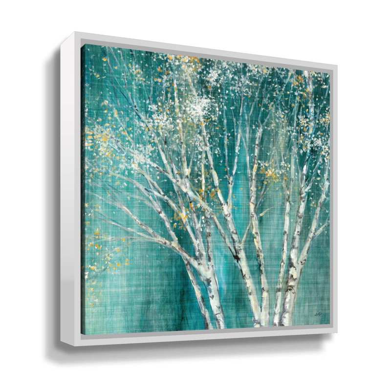 Bouleau bleu «Reproduction d'art» par Julia Purinton - reproduction, H 18 po x l 18 po x P 2 po, Cadre flottant blanc