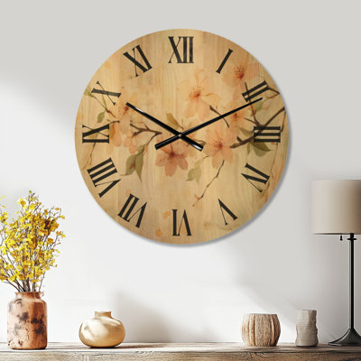 Grande horloge murale florale en bois - Tiges de cerisier terreux