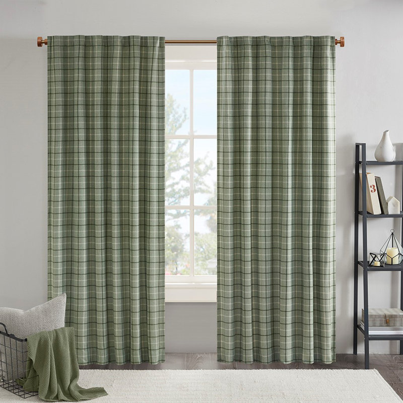 Rideau opulent à carreaux avec doublure en molleton, L 50 po x L 95 po, Vert