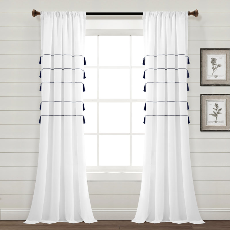 Paire de rideaux semi-transparents avec passe-tringle , L 42 po x L 84 po, Blanc / noir