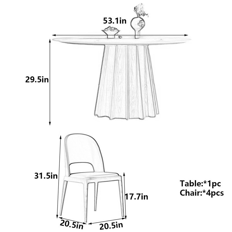 Table de salle à manger Nordic, 5, H 29,5 po x L 53,1 po x l 53,1 po