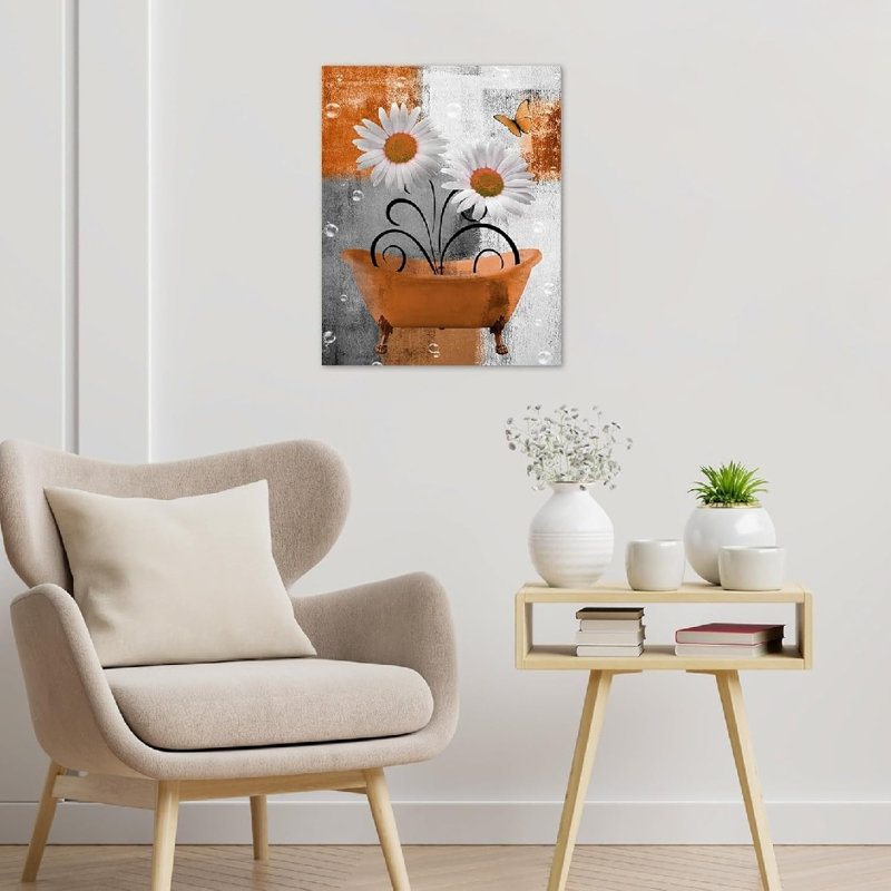 Thème de la baignoire orange et papillon orange, art mural non encadré, 16 x 20