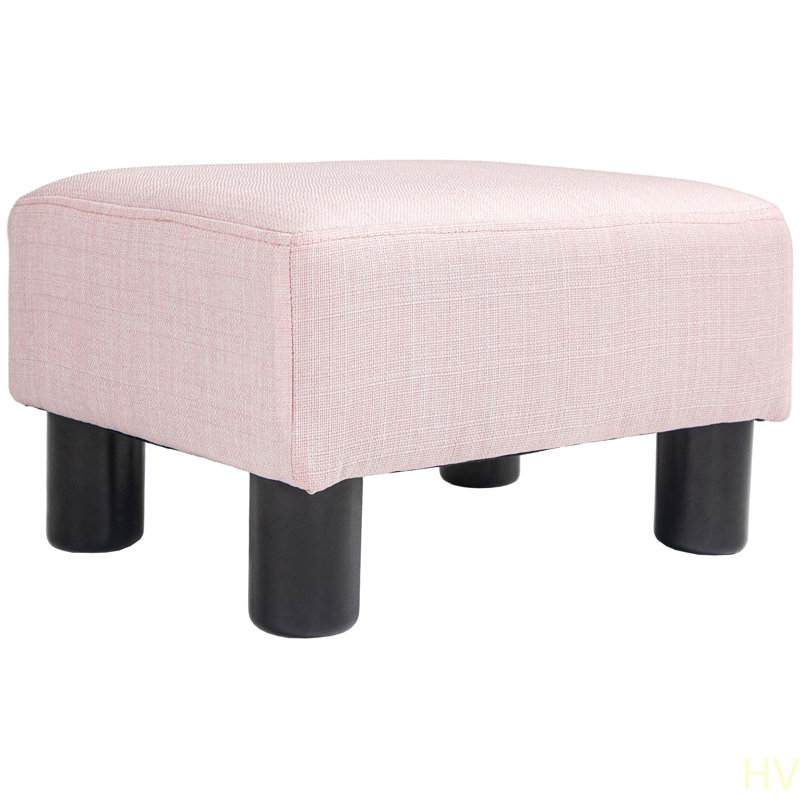 Ottoman Foot Rest, Small Foot Stool With Linen Fabric Upholstery And Plastic Legs, Cube Ottoman For Living Room, Pink