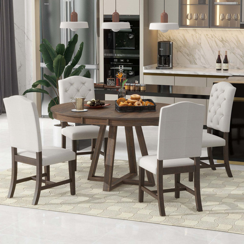 Abbra Round 58'' L Dining Set, Walnut