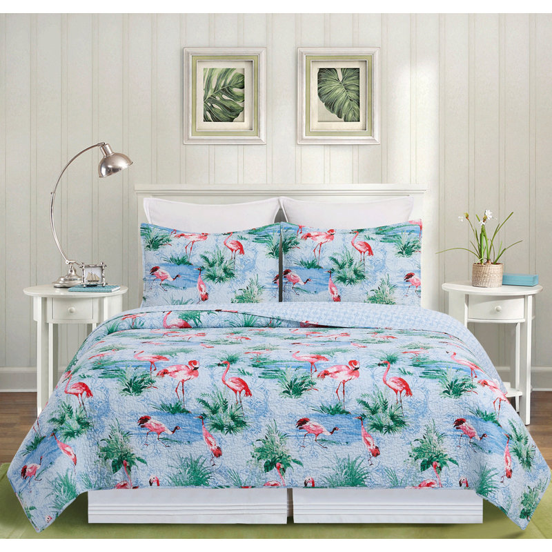 Ensemble de courtepointe réversible en coton 3 pièces Paradise Coast, Couvre-lit pour grand lit + 2 taies décoratives s