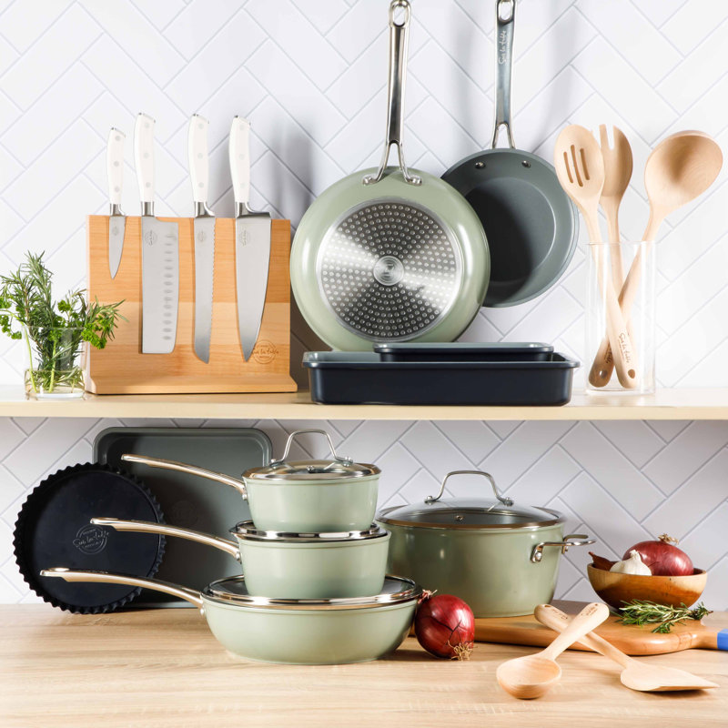 10 - Piece Non-Stick Aluminum Cookware Set, Green