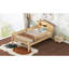 Lit plateforme simple en bois avec tête de lit en forme de maison, DEL et rangement intégré