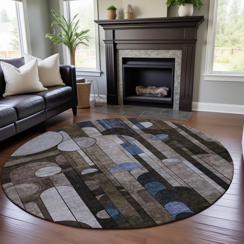 Premium Machine Washable Dimatteo AMF1125 Geometric Rug, Round 8'