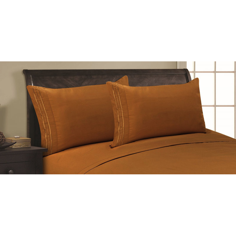  Embossed Stripe Brushed Microfiber Pillowcase Set, Bronze, Full/Queen Pillowcase