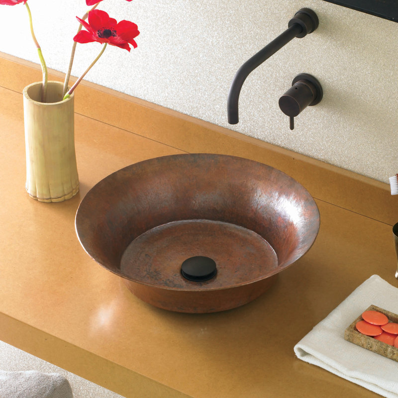 Maestro Metal Circular Vessel Bathroom Sink, Polished Copper