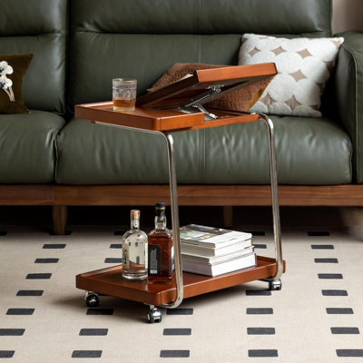 Solid Wood End Table with Wheels