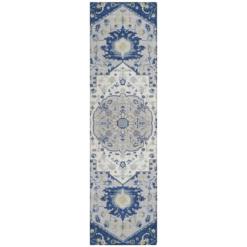 Lidia Blue Washable Indoor-Outdoor Rug - , 2'3" x 7'6"