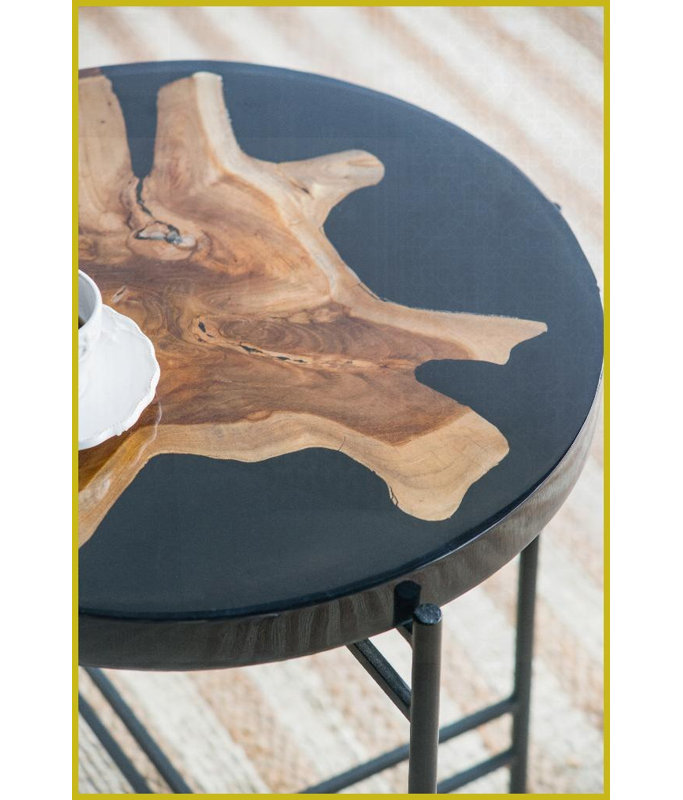 Table basse industrielle moderne - Bois de teck et amp; Structure en fer, multi-usage pour salon / table de chevet