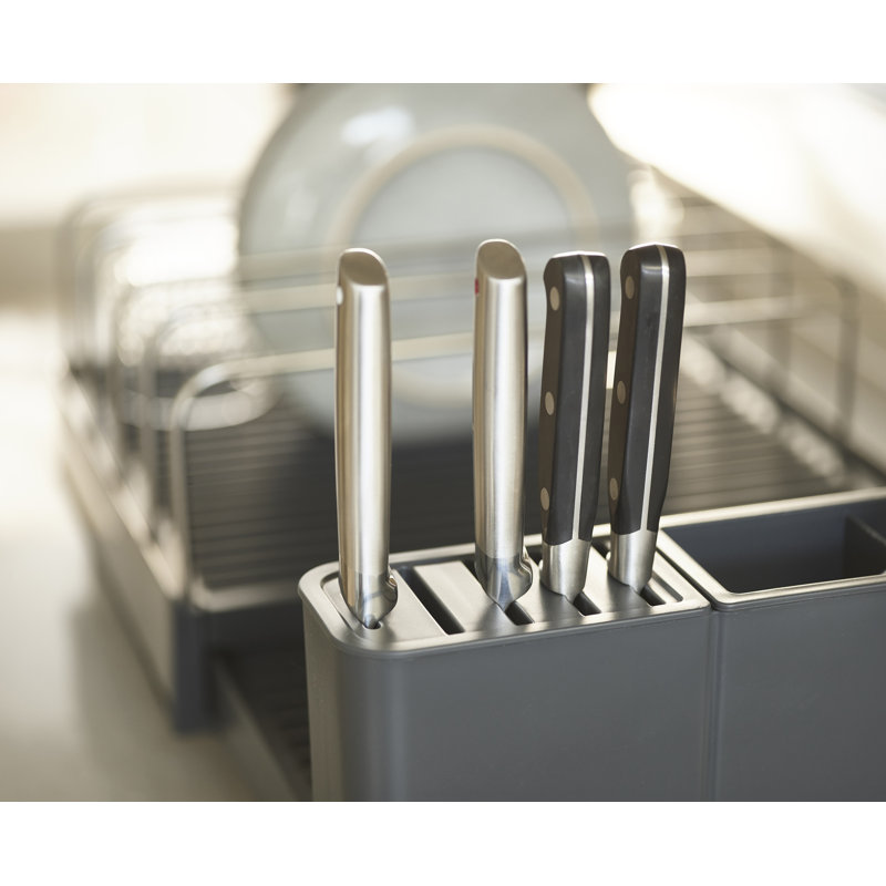 Steel Expanding Dish Rack with Utensil Cup and Draining Spout