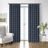 Shay Window Pane Dark Denim Cotton Pinch Pleat Drapery Panel Set of 2