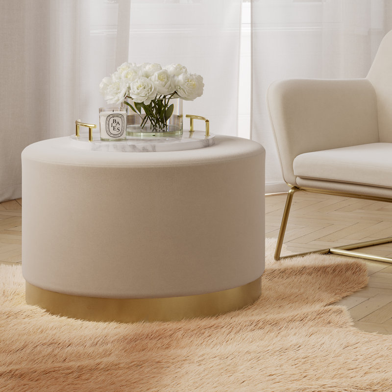 Montgomeryville 41cm Wide Round Solid Colour Pouffe, White, Gold