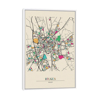 Bruges, Belgium Map by Ayse Deniz Akerman - Print on Canvas
