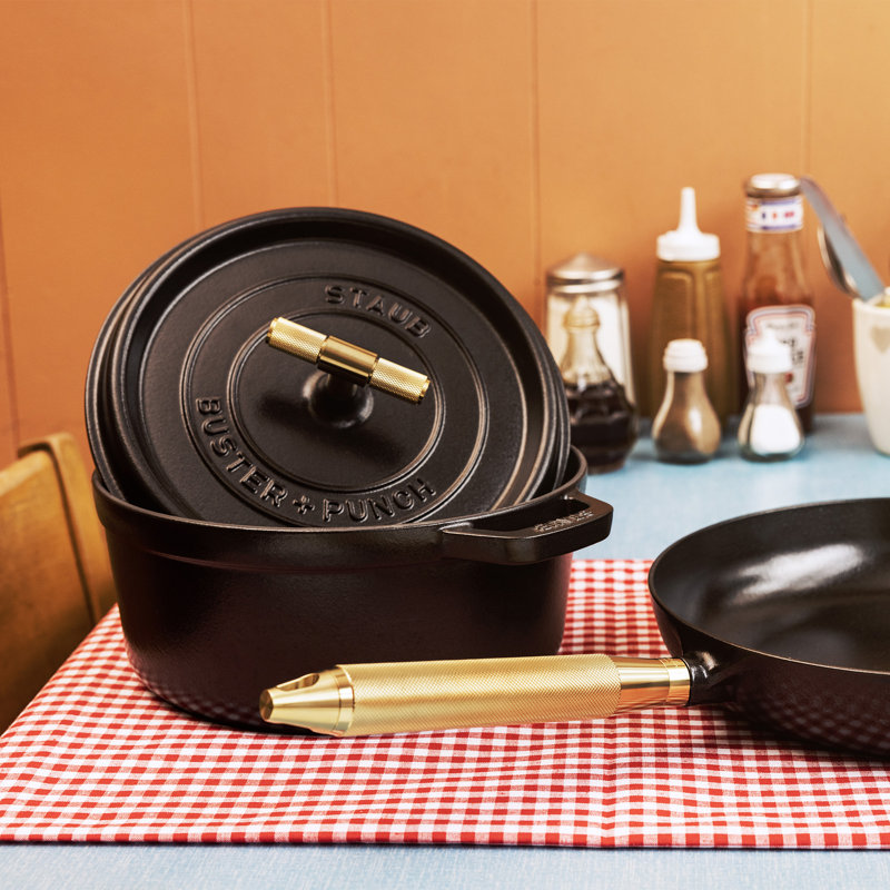 Staub Cast Iron Buster + Punch 4-Qt Dutch Oven - Handle, 4.02 quarts, Matte Black/Brass