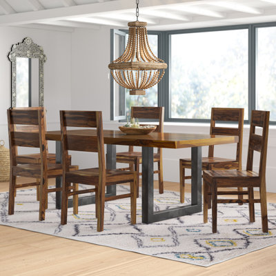 Gaige 6 - Person Solid Wood Top Double Pedestal Base Dining Set