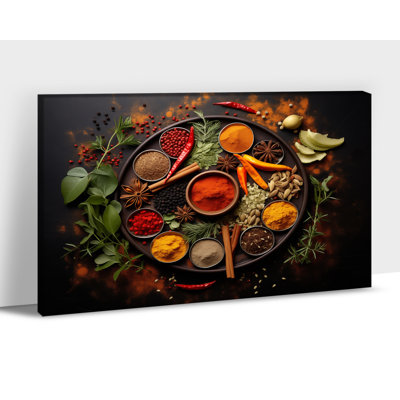 Adriany Spices Herbs Tableware Food Still Life Painting Poster Picture Prints Vintage Culinary Artwork Canvas Framed Ready to Hang Dining Room Wall Decor, 12×16 Inches
