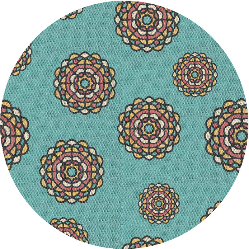 Tapis de mer vert/orange à motifs, Rond 3 pi