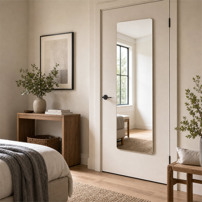 47.05-inch full-length mirror with an aluminum alloy frame; can be hung over a door or mounted on a wall—ideal for bedrooms, living rooms, and other spaces.