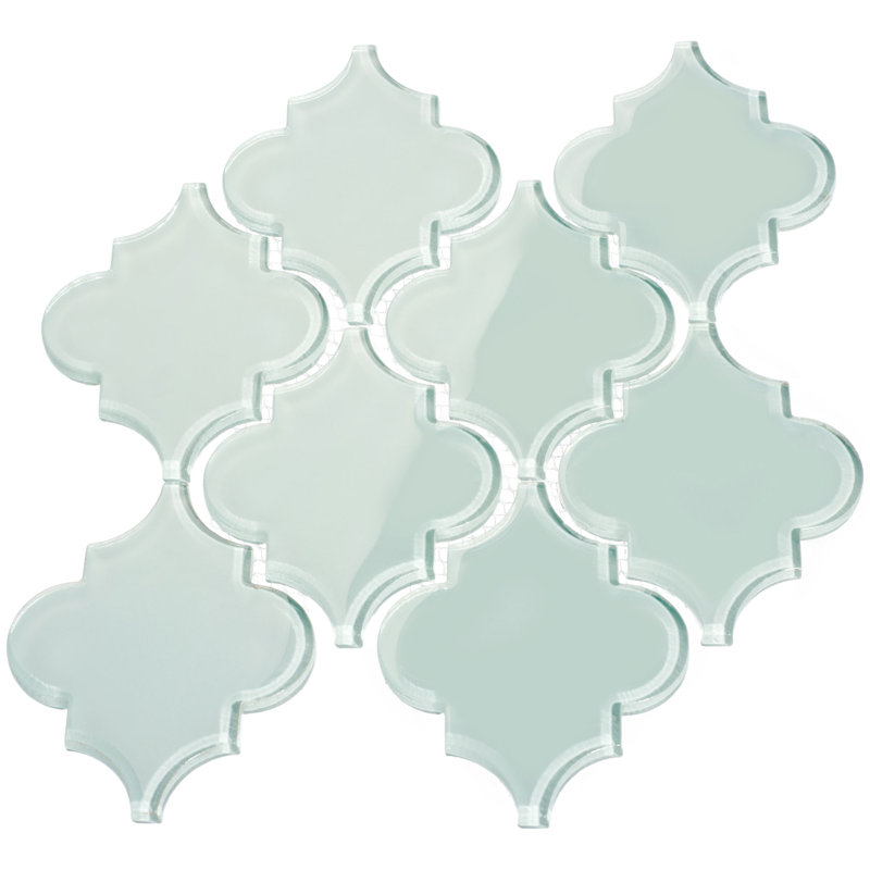 Glass Arabesque 4" x 5" Glass Novelty Tile, Baby Blue